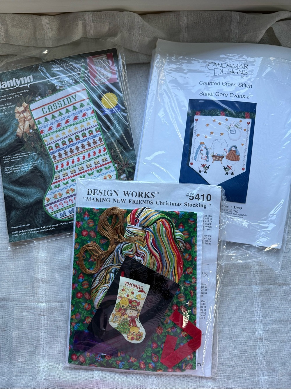 Vintage Christmas Cross Stitch Bundle - 2 stockings and one wall hanging